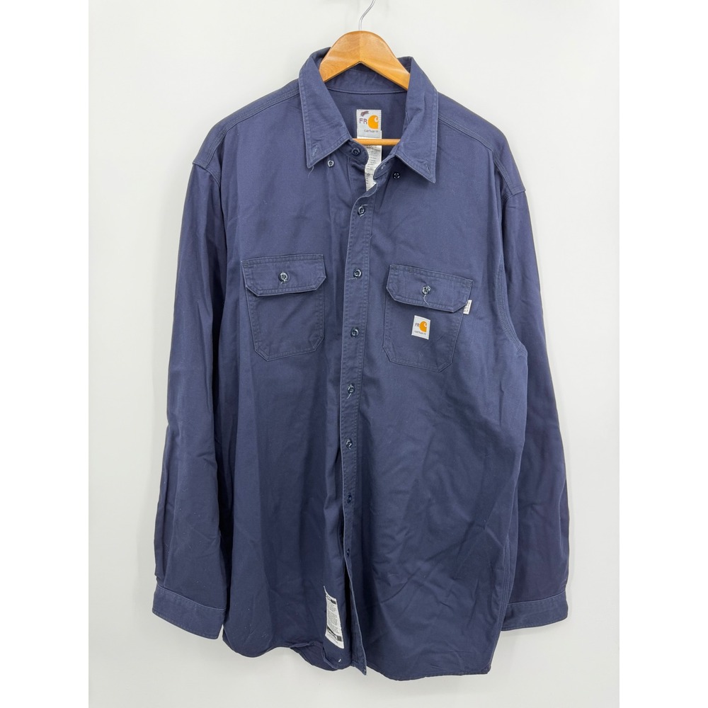 Carhartt FRS160 FR Shirt 2XL Tall Navy Blue Flame Resistant Workwear Long Sleeve